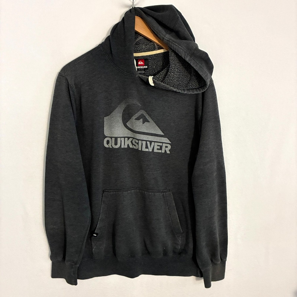 Vtg 2000s Quiksilver Hoodie Men's M Gray Skater Street Graphic Pullover Y2K